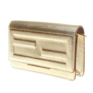 Fendi Leather Tube Wallet on a Chain, Gold